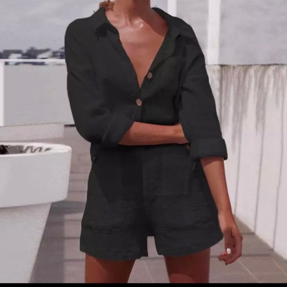 Vonda Casual Summer Black Romper